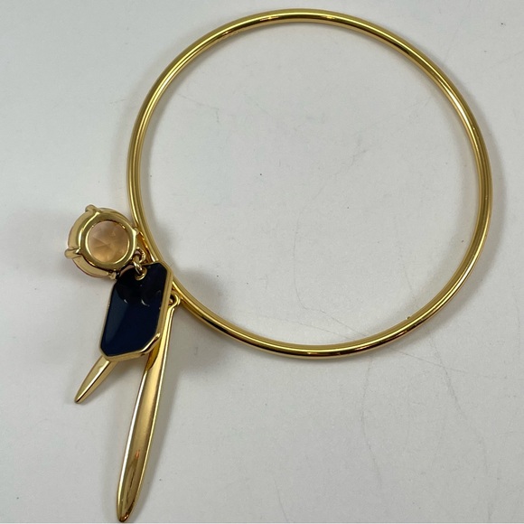 Stunning J Crew Gold Tone Rhinestone Enamel Think Bangle Bracelet Dangle Charms - Picture 5 of 6